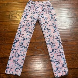 Vintage 80s Squeeze Pink and Blue Floral Straight Leg HighWaisted Jeans sz 7/8